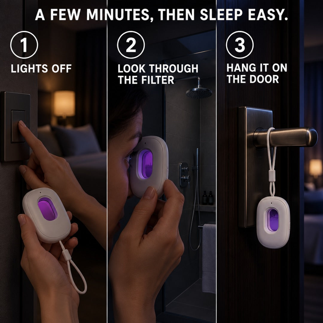 Three steps: lights off, look through the filter, hang it on the door